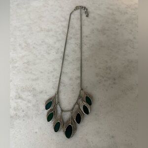 Lucky Brand Silver and Green Leaf Necklace
